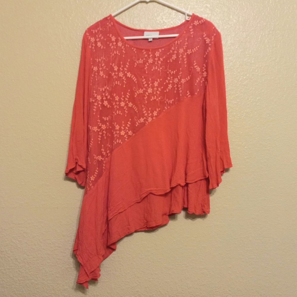 Apt Designs Orange Floral Rayon Asymmetric Top